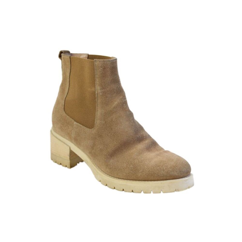 Santoni Womens Slip On Block Heel Round Toe Ankle Booties Brown Suede Size 38.5